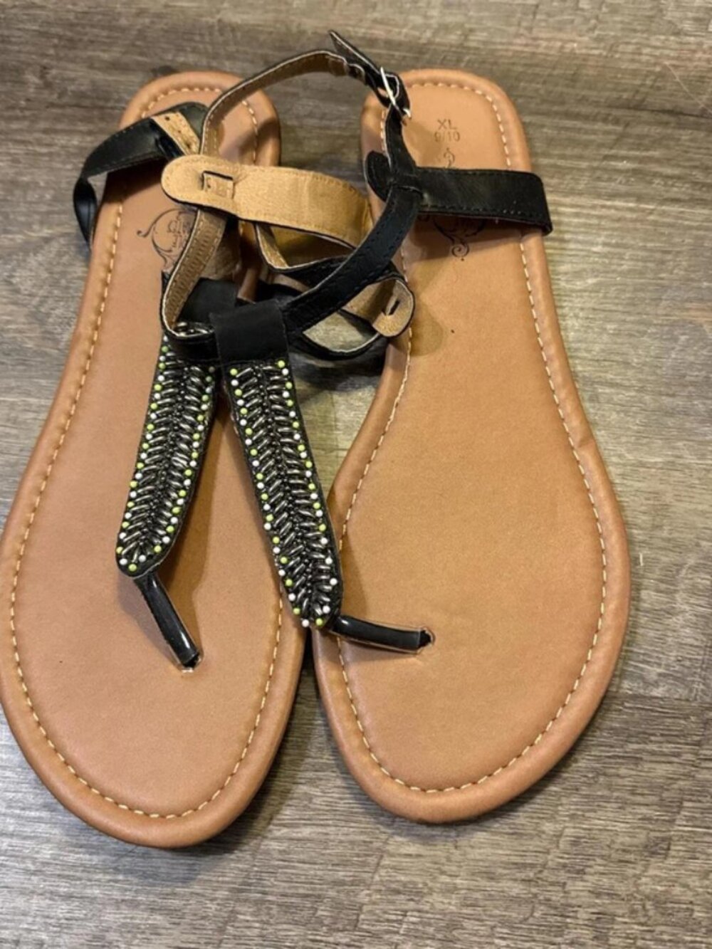 Women's Black and Brown Sandal